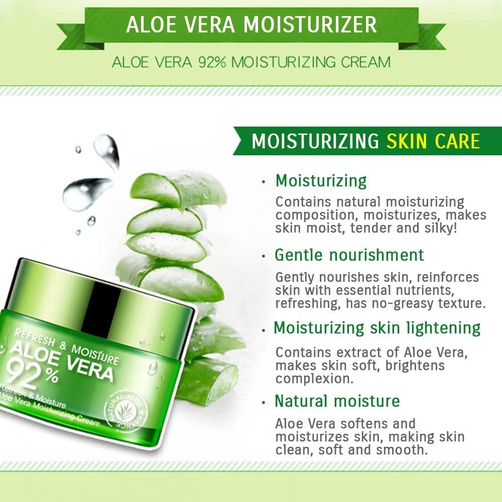 BIOAQUA 92% Aloe Vera Refresh Cream Soft Smooth Silky Skin Natural Extract Moisturizing 50g