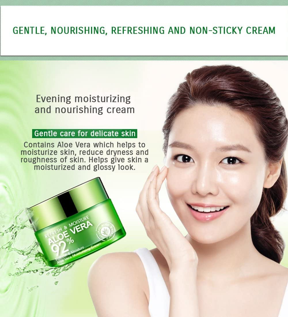 BIOAQUA 92% Aloe Vera Refresh Cream Soft Smooth Silky Skin Natural Extract Moisturizing 50g
