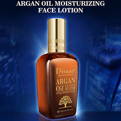 DISAAR Beauty Argan Oil Moisturizing Face Lotion Hyaluronic Acid Anti-Aging Shrink Pores 100ml/3.52fl.oz