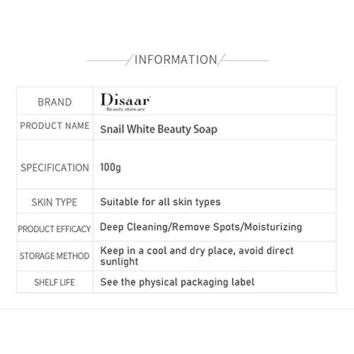 DISAAR Beauty Snail Soap Deep Cleaning Remove Spots Moisturizing Oil-Control Cleanses Pores Repair Skin 100g/3.52fl.oz