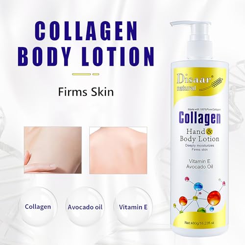 DISAAR Beauty Collagen Hand Body Lotion Vitamin E Avocado Oil Deeply Moisturizes Firms Smooth Skin 480g / 16.23fl.oz