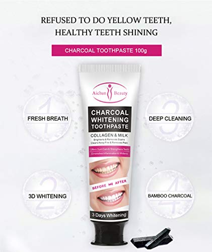 AICHUN BEAUTY Charcoal 3 Day Toothpaste Collagen Removes Stains Removes Yellow Teeth 100ml