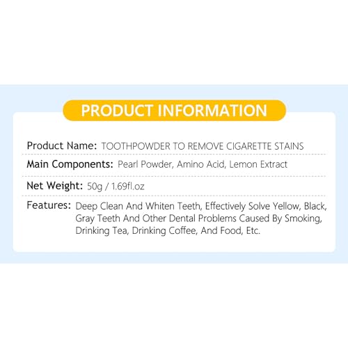 DISAAR BEAUTY Smokers Tooth Powder Remove Tobacco Stains Whitens Teeth Refreshes Breath Amino Acid Lemon Extract 50g / 1.69fl.oz