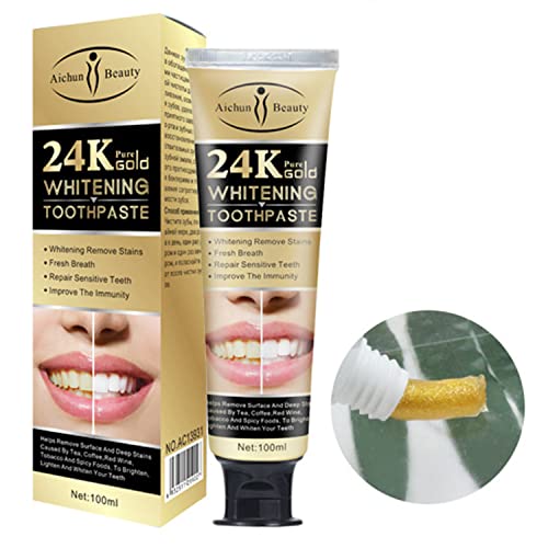 AICHUN BEAUTY 24K Pure Gold Whitening Toothpaste Remove Stains Repair Sensitive Teeth Fresh Breath 100ml/3.38oz