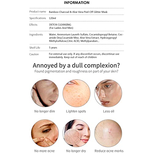 AICHUN BEAUTY Bamboo Charcoal Aloe Vera Peel-Off Glitter Mask Oil-Control Anti-Acne Moisturizing Detox Cleansing 10 minutes Facial Therapy 120ml/4.06fl.oz