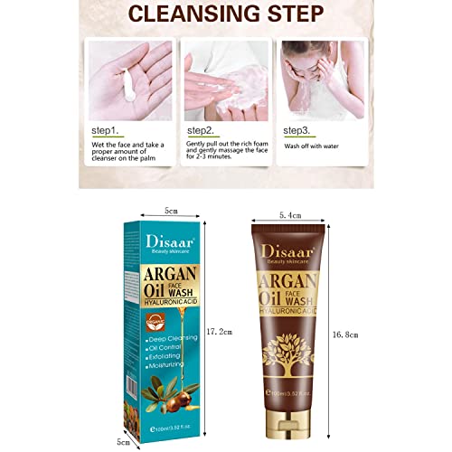 DISAAR Beauty Argan Oil Face Wash Hyaluronic Acid Deep Cleansing Oil Control Exfoliating Moisturizing Skin 100ml/3.52fl.oz