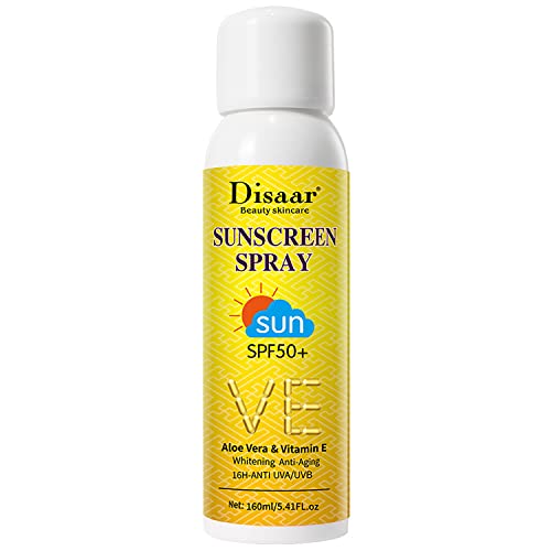 DISAAR BEAUTY Sunscreen Spray SPF50+ Aloe Vera & Vitamin E Moisturizing Anti-Aging 16H - Anti UVA/UVB Skin Protection 160ml / 5.41fl.oz
