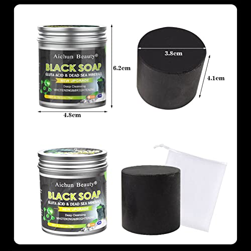 AICHUN BEAUTY Black Soap Gluta Acid Dead Sea Mud Minerals Deep Cleansing Acne & Oil Skin Nourishing Removes Dead Skin Cells 78g/2.75fl.oz