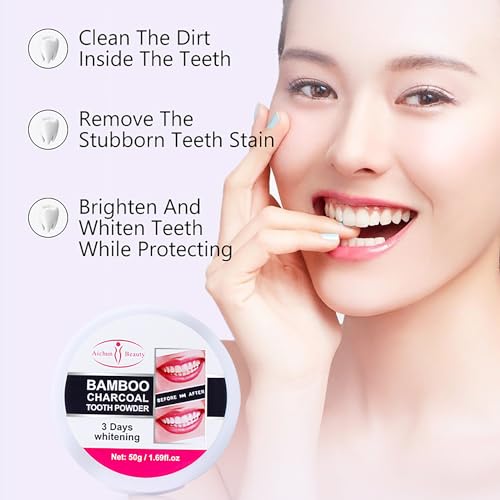 AICHUN BEAUTY Bamboo Charcoal Tooth Powder 3 Days Whitening Fresh Breath Mint Extract Removes Stains 50g/1.69fl.oz