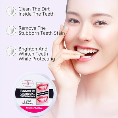AICHUN BEAUTY Bamboo Charcoal Tooth Powder 3 Days Whitening Fresh Breath Mint Extract Removes Stains 50g/1.69fl.oz