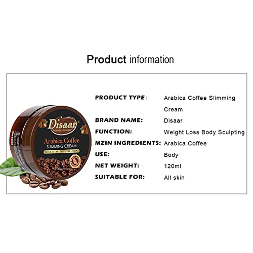 DISAAR BEAUTY Arabica Coffee Slimming Cream Cellulite Treatment Weight Loss Burner 120ml/4.06oz