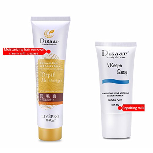 DISAAR BEAUTY Depilatory Hair Removal Cream + Repairing Milk Essence Emulsion Moisturizing Skin 100g+50g Set