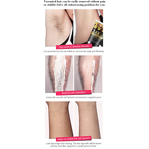 DISAAR BEAUTY Hair Removal Cream 24k Gold Essence Collagen Argan Oil 3 Minutes Quick & Easy To Use Face Body Legs Depilating Moisturizing 100ml/3.38fl.oz