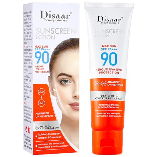 DISAAR BEAUTY Sunscreen Lotion SPF 90 PA+++ Sweatproof UVA/UVB Protection Waterproof Moisturizing Skin 50ml / 1.69fl.oz