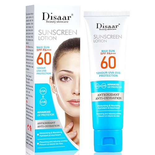 DISAAR BEAUTY Sunscreen Lotion SPF 60 PA+++ UVA/UVB UV Protection Antioxidant Moisturizing Skin Nourishing Hydration 50ml / 1.69fl.oz