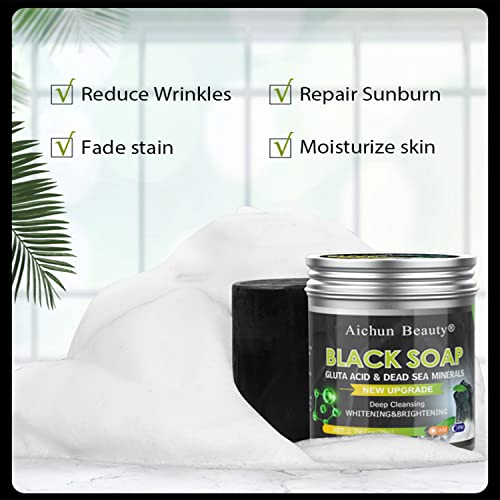AICHUN BEAUTY Black Soap Gluta Acid Dead Sea Mud Minerals Deep Cleansing Acne & Oil Skin Nourishing Removes Dead Skin Cells 78g/2.75fl.oz
