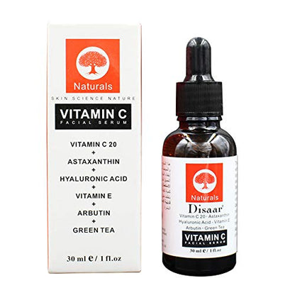 DISAAR BEAUTY Vitamin C Face Facial Serum Astaxanthin Hyaluronic Acid Arbutin Green Tea Skin Science Nature Hydrating Firming 30ml