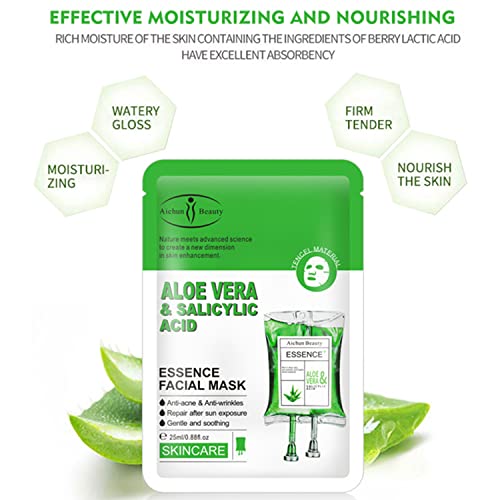 AICHUN BEAUTY Essence Facial Mask Tencel Material Anti-acne Anti-wrinkles Repair After Sun Moisturizing Deep Cleaning Contractive Pore 25ml/0.88fl.oz X 10pcs