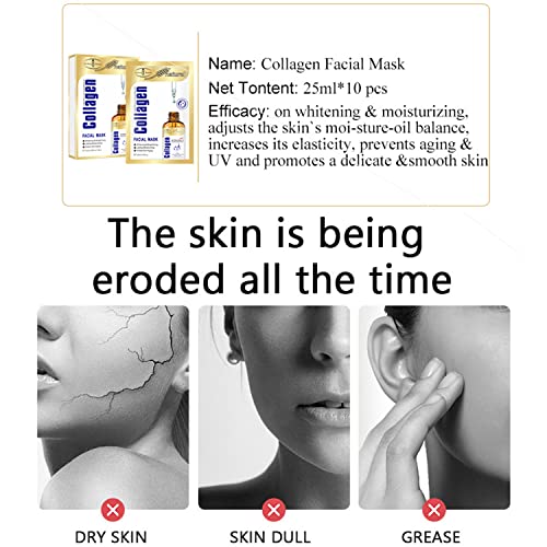 AICHUN BEAUTY Collagen Extract Essence Facial Mask Moisturizing Face Wrinkle Acne Scars Rough Pores Prevents Aging Smooth Skin 25ml/ 0.88fl.oz (10 PACK)