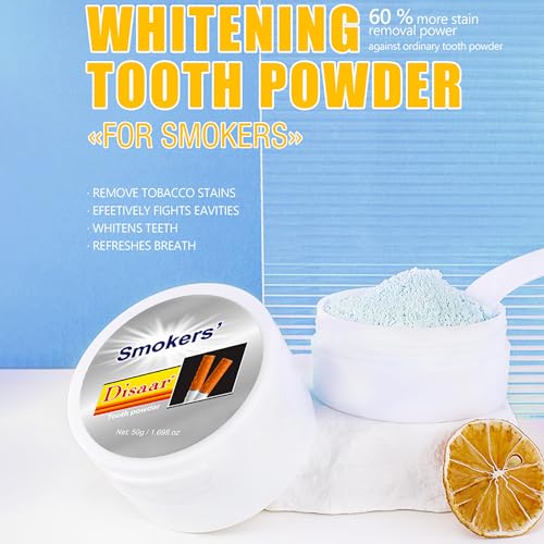 DISAAR BEAUTY Smokers Tooth Powder Remove Tobacco Stains Whitens Teeth Refreshes Breath Amino Acid Lemon Extract 50g / 1.69fl.oz