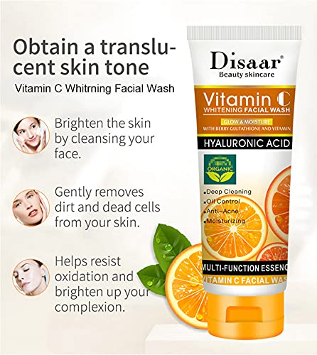 DISAAR Beauty Skincare Vitamin C Facial Wash Foam Hyaluronic Acid Berry Glutathione Moisturizing Cleaning Anti-Acne Oil Control Essence 100ml