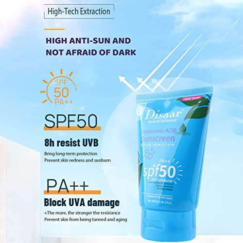 DISAAR BEAUTY Hyaluronic Acid Sunscreen SPF50 PA++ Anti UVA/UVB Water Resistant 16 hours Highly Protection 100ml/3.38fl.oz