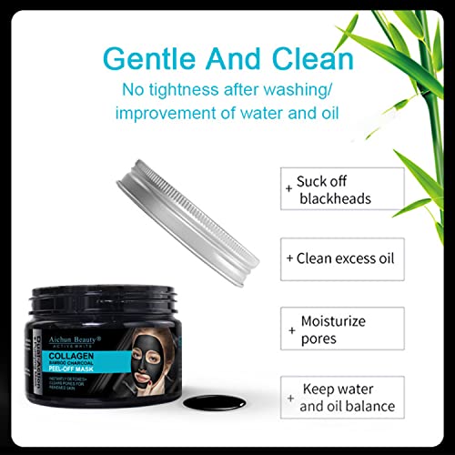 AICHUN BEAUTY Collagen Bamboo Charcoal Vegan Peel-Off Face Mask Instantly Detoxes Clears Pores Moisturizing Oil Control Anti-Acne Facial Mask 150ml/5.07fl.oz