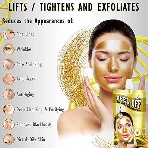 AICHUN BEAUTY Peel-Off Mask 24K Gold Hyaluronic Acid Anti-Wrinkles Anti-Aging Keeps PH Balanced 120ml/4.06FL.OZ