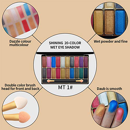 DISAAR Beauty Shiny 20 Color Wet Eye Shadow Palette Makeup Glitter 3D Gold Talcum Powder Waterproof Advanced Nano Technology Long-Lasting Effect 27g