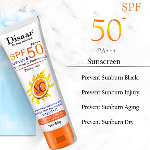 DISAAR BEAUTY Sunscreen SPF50 PA+++ UVA/UVB Vitamin C Refreshing Protection Sensitive Skin 50g/1.76oz