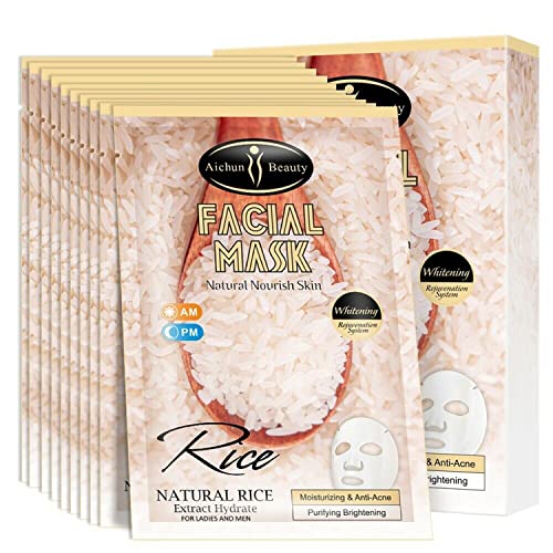 AICHUN BEAUTY Natural Rice Extract Hydrate Facial Mask Moisturizing Anti-Acne Purifying Refine Wrinkles 25ml/0.84fl.oz (10 PACK)