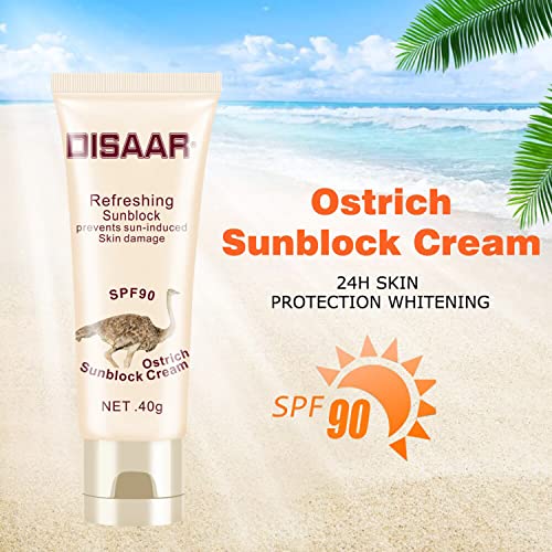 DISAAR BEAUTY Sunblock Cream Refreshing Sunscreen Face Neck Arms Skin Damage SPF 60/90 PA++ UVA/UVB Protection 40ml/1.35fl.oz (SPF 90 Ostrich Sunblock Cream)