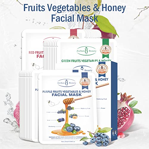 AICHUN BEAUTY Fruits Vegetables Honey Facial Mask Repair Firming Face Skin Anti-Wrinkles Moisturizing 25ml/0.88fl.oz x 10pcs