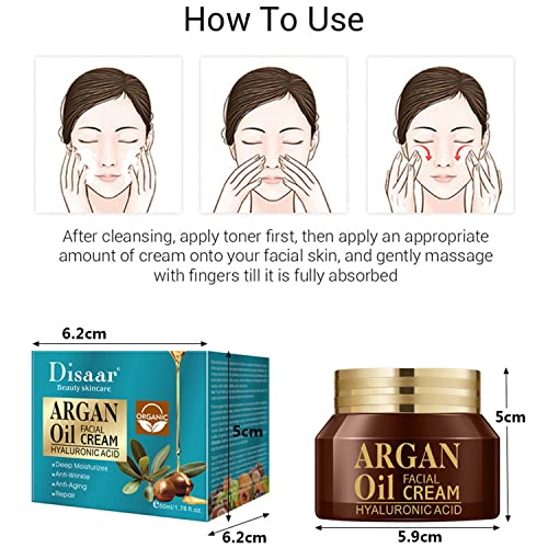 DISAAR BEAUTY Argan Oil Facial Cream Hyaluronic Acid Deep Moisturizing Anti-Wrinkle Anti-Aging Repair Skin 50ml/1.76fl.oz