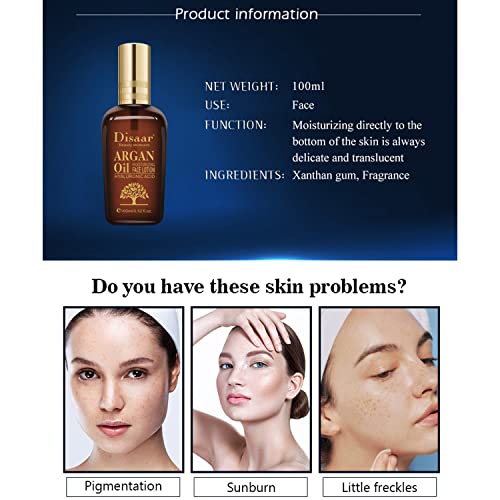 DISAAR Beauty Argan Oil Moisturizing Face Lotion Hyaluronic Acid Anti-Aging Shrink Pores 100ml/3.52fl.oz
