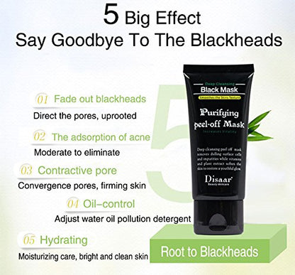 Disaar Blackhead Remover, Bamboo charcoal Black Purifying Peel-Off Face Mask, Deep cleansing for Face Nose 50ml