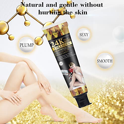DISAAR BEAUTY Hair Removal Cream 24k Gold Essence Collagen Argan Oil 3 Minutes Quick & Easy To Use Face Body Legs Depilating Moisturizing 100ml/3.38fl.oz