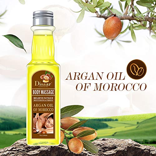 DISAAR BEAUTY Face Body Massage Nourishing Pure Organic Morocco Argan Tree Vitamin E Lavender Jojoba Almond Oil Moisturizing Firming Relieve Fatigue 240ml