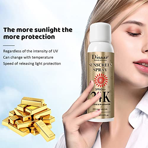 DISAAR BEAUTY Sunscreen Spray SPF60 24K Gold Nicotinamide Sunblock Spray Face Sun Protect Anti-Aging Facial Body Care 160ml 5.41fl.oz