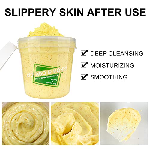 DISAAR BEAUTY Avocado Honey Face Body Neck Scrub Cream Purifying Moisturizing Nourishing Skin 300ml/10.58fl.oz