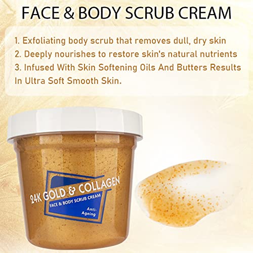 DISAAR BEAUTY 24K Gold Scrub Collagen Face Body Neck Cream Anti-Aging Removes Blackheads 300ml/10.58fl.oz