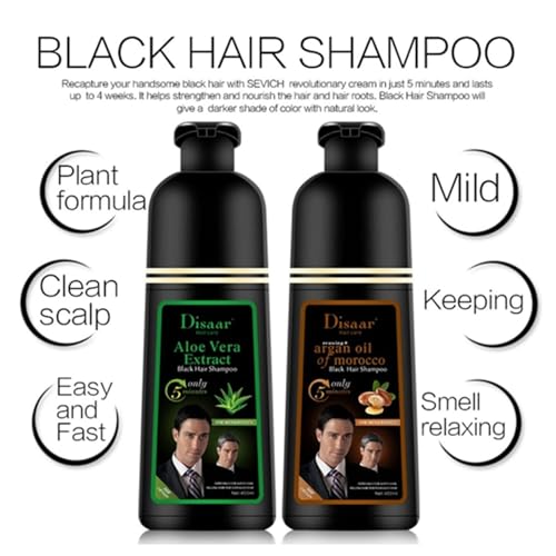 DISAAR BEAUTY Dye Black Hair Shampoo 5 Minutes Only Dying White Grey Yellow Damaged Hair Lasts Up To 4 Weeks Hair Care 400ml / 13.52fl.oz