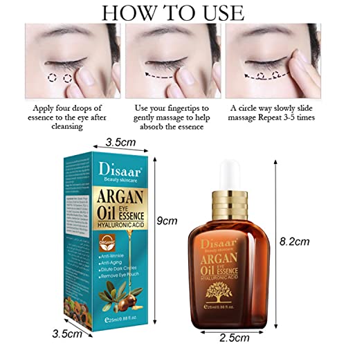 DISAAR Beauty Argan Oil Eye Essence Hyaluronic Acid Anti-Wrinkle Anti-Aging Remove Eyes Pouch 25ml/0.88fl.oz