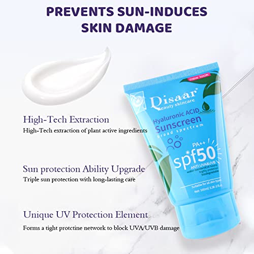 DISAAR BEAUTY Hyaluronic Acid Sunscreen SPF50 PA++ Anti UVA/UVB Water Resistant 16 hours Highly Protection 100ml/3.38fl.oz