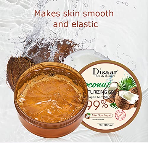 DISAAR Beauty Skincare 99% Coconut Moisturizing Gel Collagen And Vitamins After Sun Repair Prevents Acne Scars 300ml