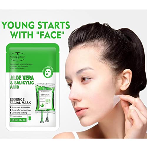 AICHUN BEAUTY Essence Facial Mask Tencel Material Anti-acne Anti-wrinkles Repair After Sun Moisturizing Deep Cleaning Contractive Pore 25ml/0.88fl.oz X 10pcs