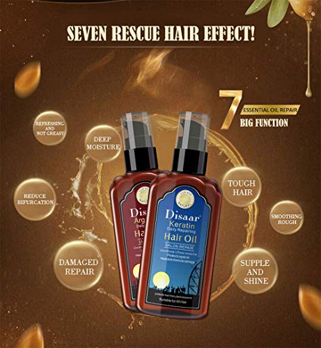 DISAAR Beauty Keratin Argan Hair Oil Ultra Moist Daily Repairing Rich Proteins and Vitamins Protect Hair from Plant Essence 120ml