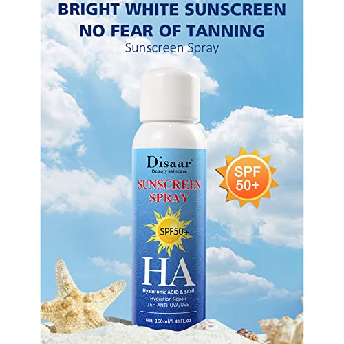 DISAAR BEAUTY Sunscreen Spray SPF50+ HA Hyaluronic Acid Snail Hydration Repair UVA/UVB 160ml/5.41oz