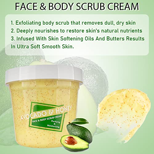 DISAAR BEAUTY Avocado Honey Face Body Neck Scrub Cream Purifying Moisturizing Nourishing Skin 300ml/10.58fl.oz
