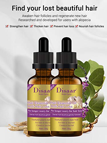 DISAAR BEAUTY Natural Hair Growth Serum Ginger Essential Oil Hair Growth Oil Anti Hair Loss Essence Hair Thinning Treatment Healthy Strong Thick Hair Treats Baldness Weak Brittle Thinning Hair